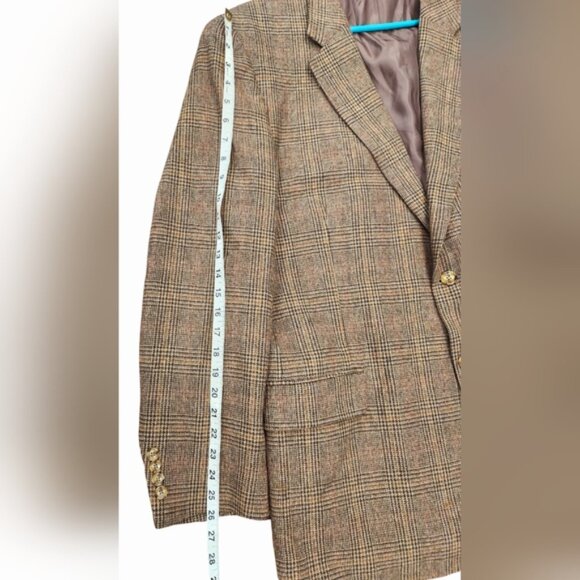 Tasso Elba Men’s Sport Coat Blazer Suit Jacket 100% Camel Hair Brown‎ Plaid 46L - Picture 8 of 11